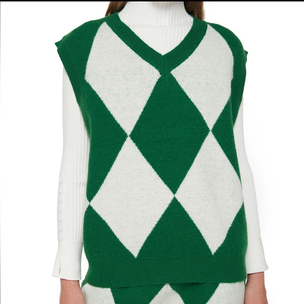 NWT CIDER "Magician" Co-ord Knit Vest and Shorts Green/White Argyle Size S